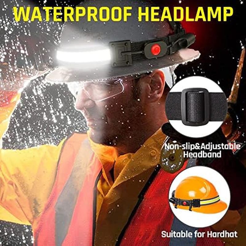 USB Rechargeable LED Headlamp, 1000 Lumens with 230° Wide Beam & Red Taillight, Waterproof Headlight for Camping, Hiking, Running & Hard Hat Use