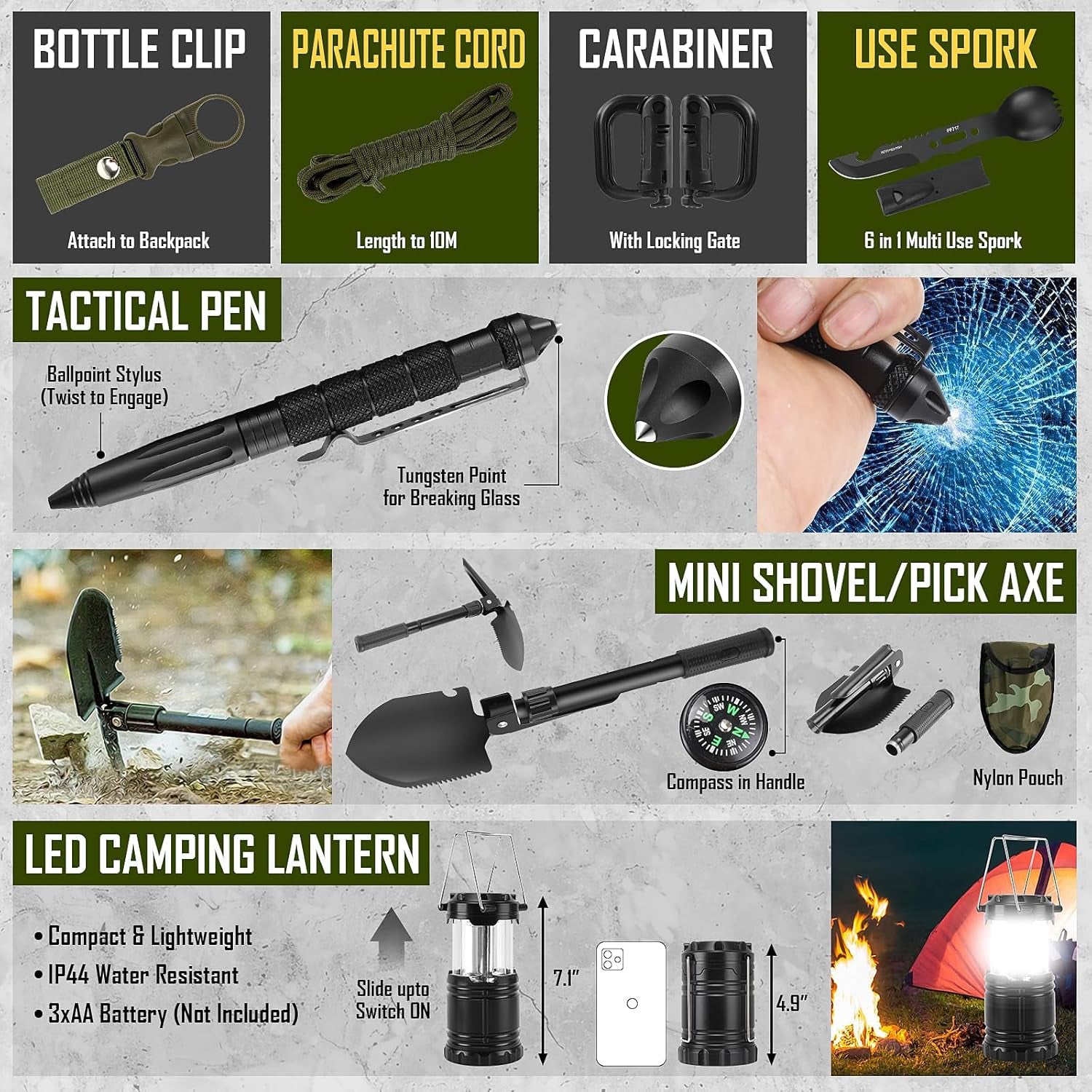 268-Piece Survival Kit, Emergency Survival Gear & First Aid Kit with Camping Tools, Headlamp & Crossbody Bag for Camping, Hiking & Hunting