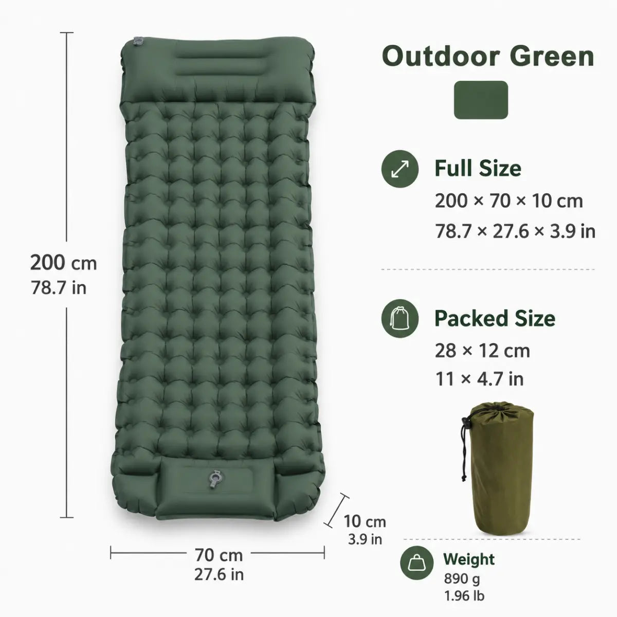 3.9" Thick Inflatable Camping Sleeping Pad with Built-In Pillow & Pump, Waterproof TPU Air Mattress, Portable Sleeping Mat for Backpacking, Hiking & Travel