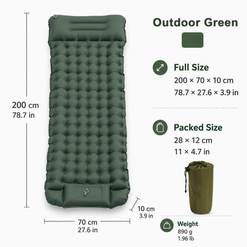 3.9" Thick Inflatable Camping Sleeping Pad with Built-In Pillow & Pump, Waterproof TPU Air Mattress, Portable Sleeping Mat for Backpacking, Hiking & Travel