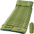 Ultralight Inflatable Sleeping Pad with Built-In Foot Pump & Pillow, Compact Camping Mat for Backpacking, Hiking, Travel & Tent Camping – Single, Green