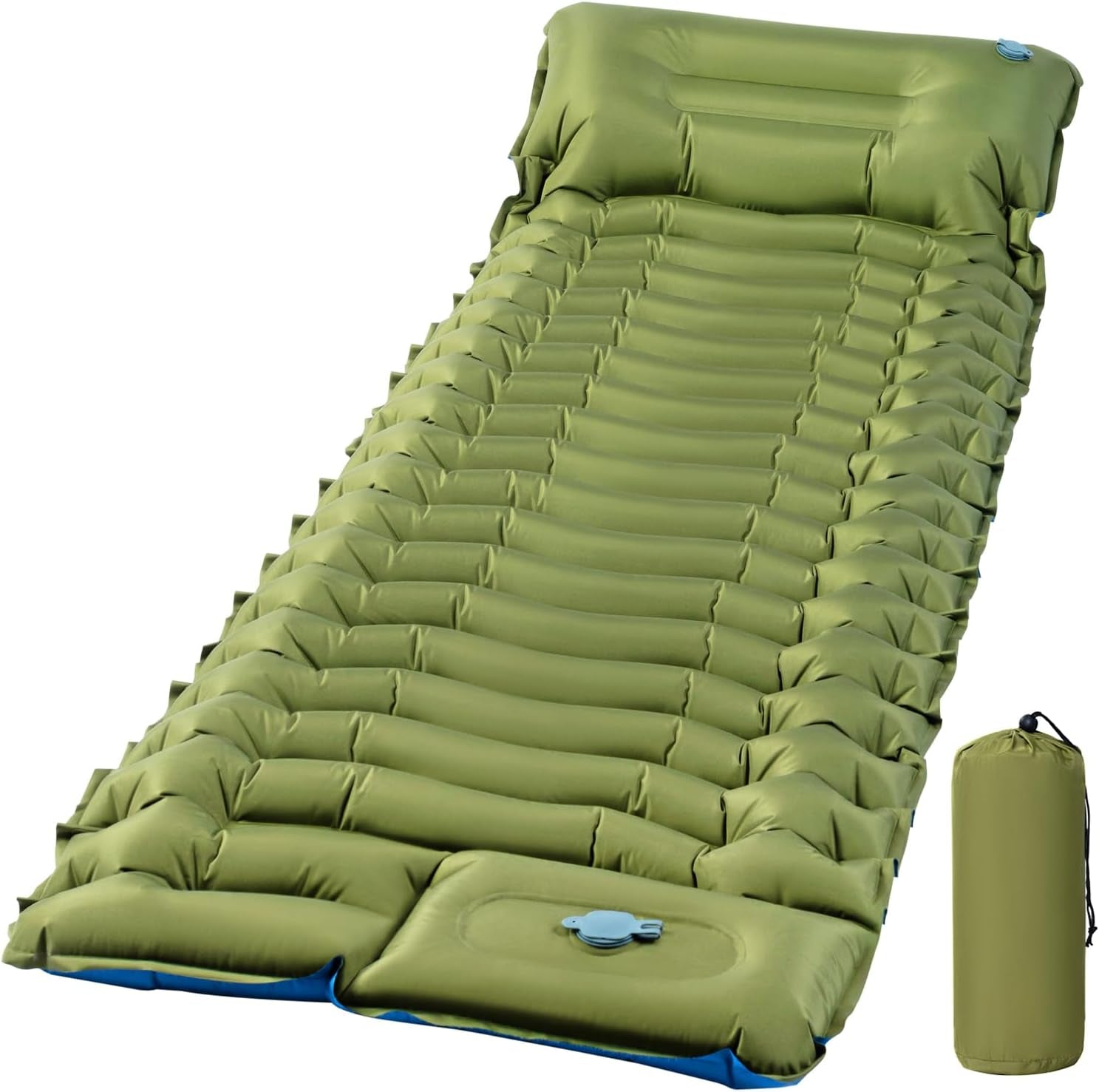 Ultralight Inflatable Sleeping Pad with Built-In Foot Pump & Pillow, Compact Camping Mat for Backpacking, Hiking, Travel & Tent Camping – Single, Green