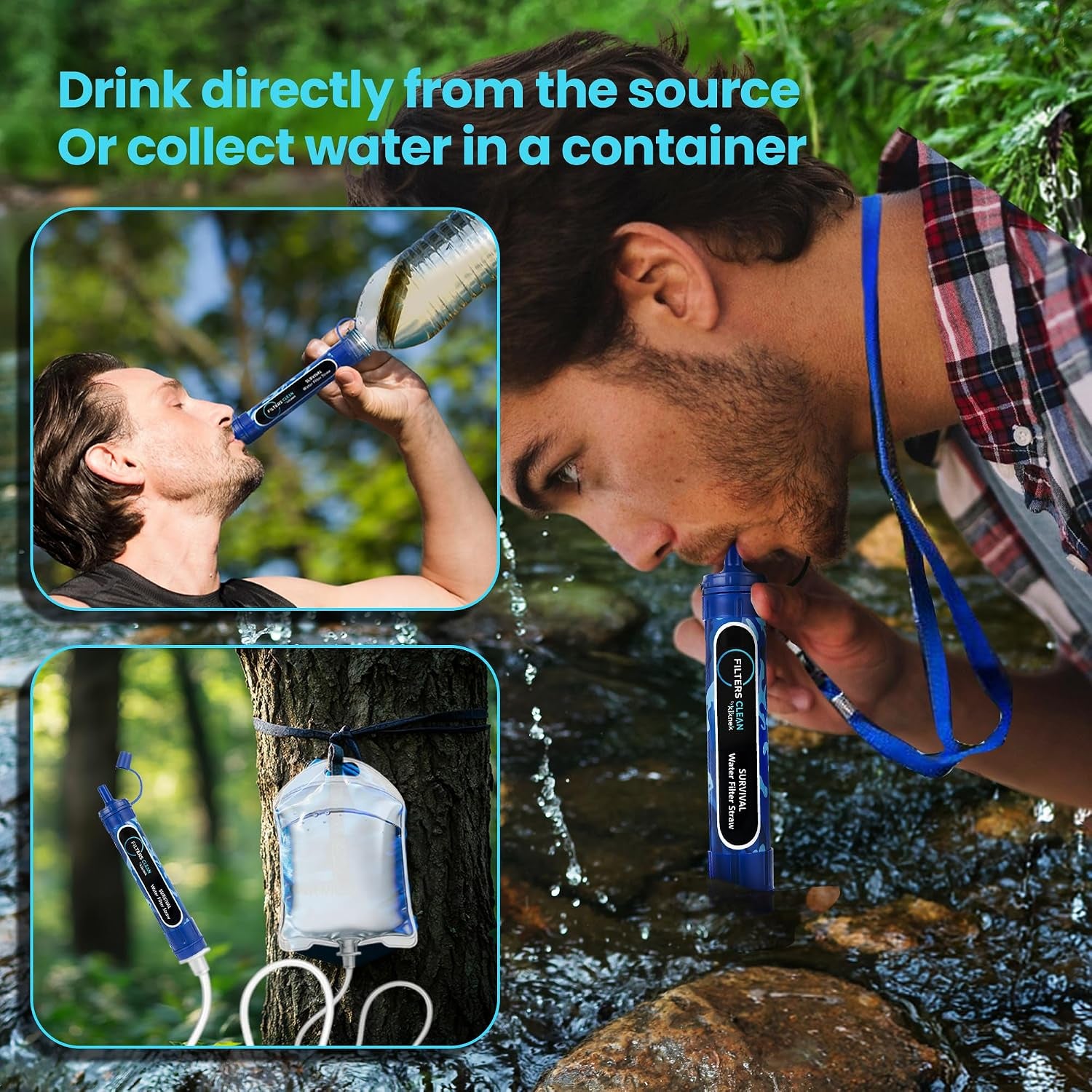 0.1 Micron Survival Water Filter Straw, 4,000L Portable Personal Water Purifier, Removes 99.9999% of Bacteria & Protozoa, Lightweight Filter for Hiking, Camping & Emergency Preparedness