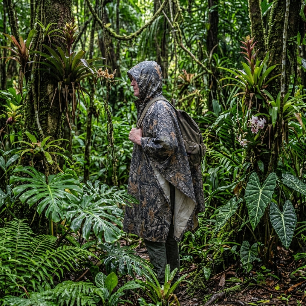 LOOGU Rain Poncho, Waterproof Camouflage Rain Coat Outdoor Camo Shelter Ground Sheet