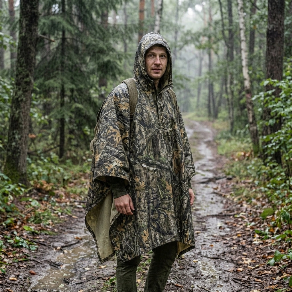 LOOGU Rain Poncho, Waterproof Camouflage Rain Coat Outdoor Camo Shelter Ground Sheet
