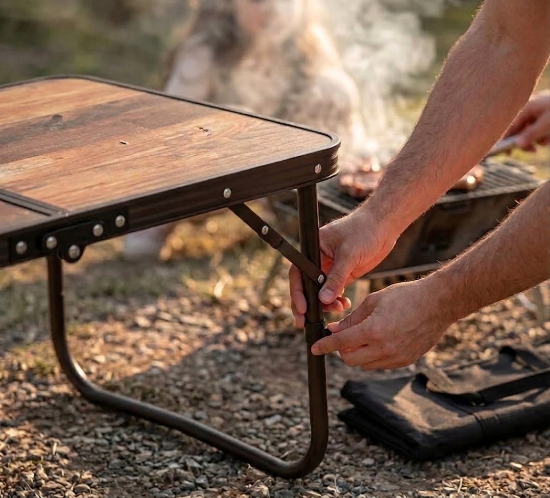 Portable Folding Camping Table, Adjustable Legs with Carry Bag, Compact Outdoor Side Table for Camping, Beach, BBQ, Cooking & Travel – Retro