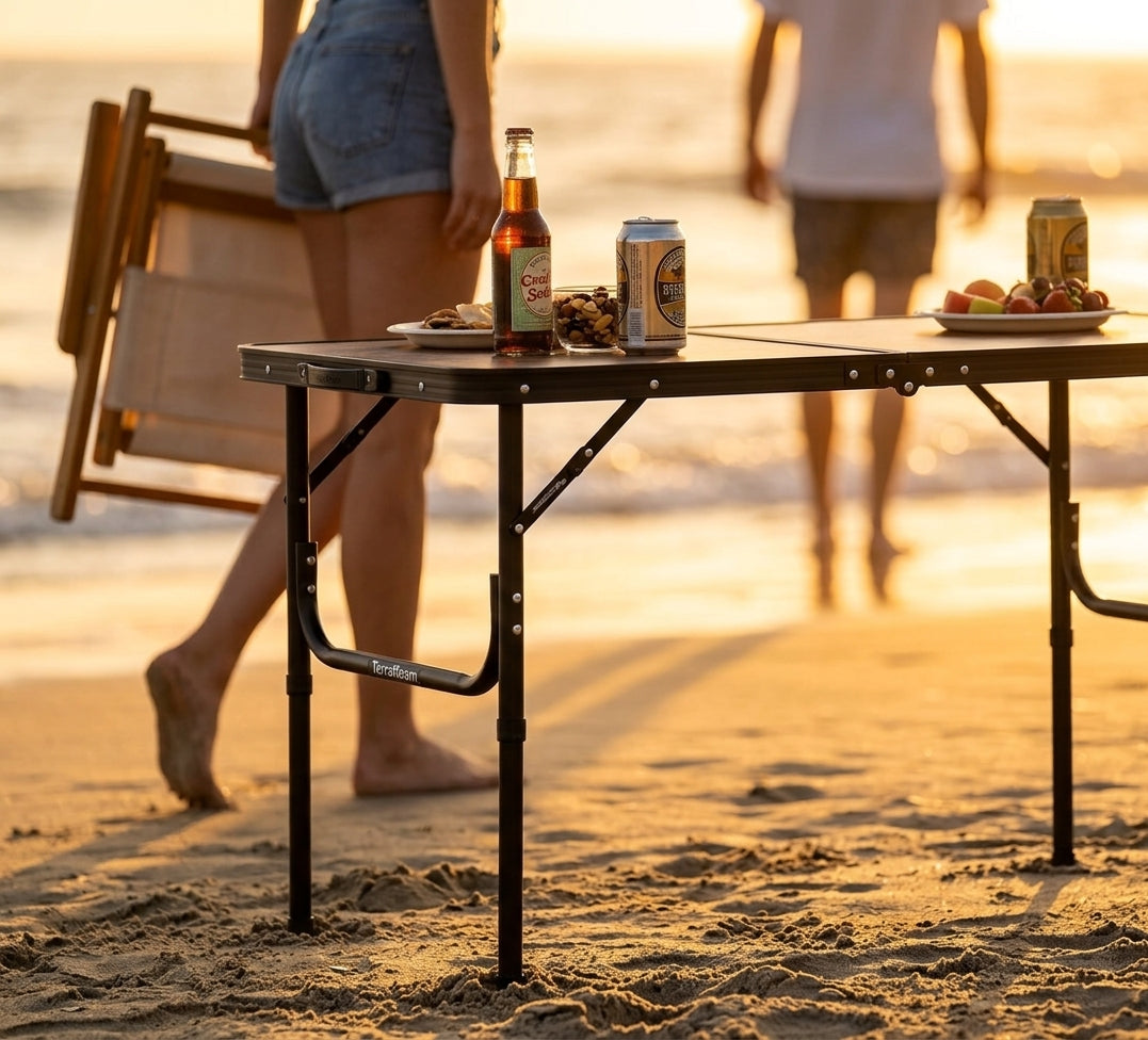 Portable Folding Camping Table, Adjustable Legs with Carry Bag, Compact Outdoor Side Table for Camping, Beach, BBQ, Cooking & Travel – Retro