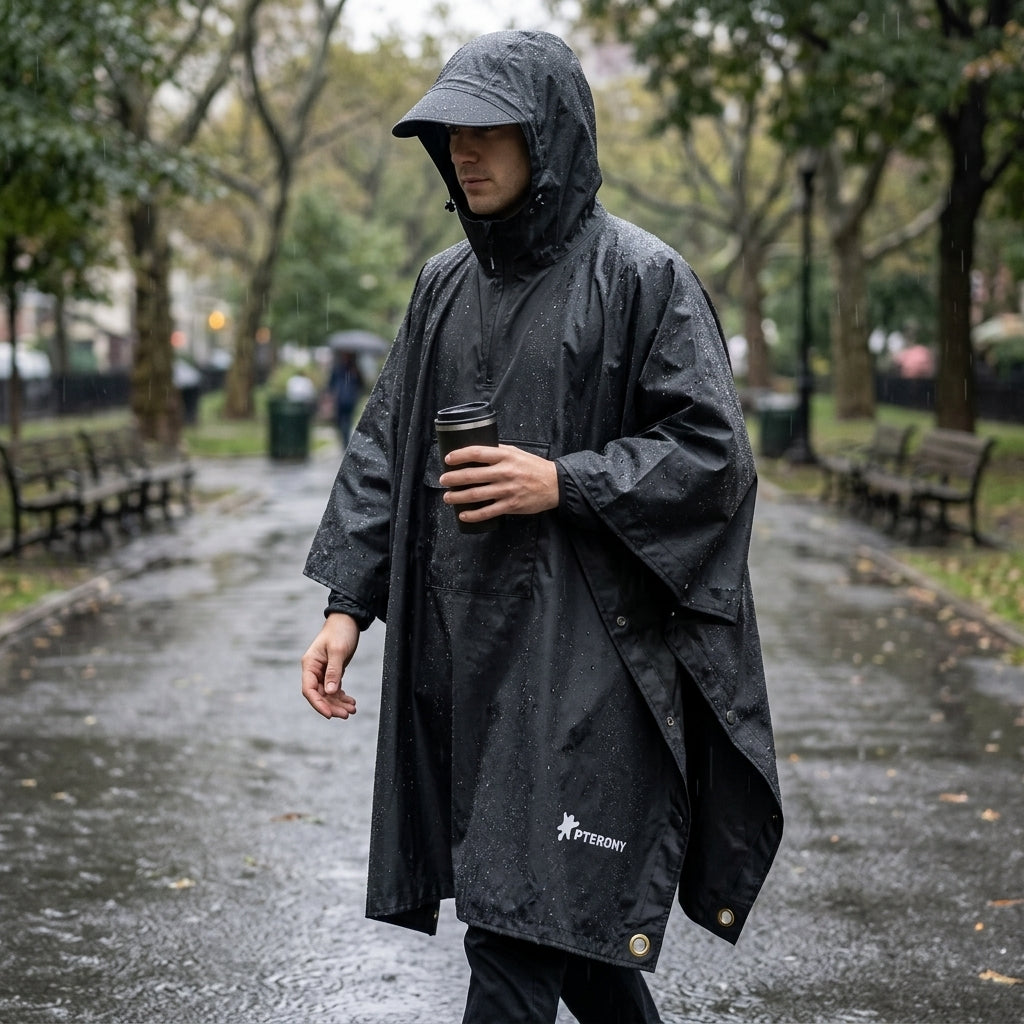 Waterproof Hooded Rain Poncho with Pocket, Lightweight Packable Raincoat for Adults, Unisex Hiking & Camping Rain Gear, Outdoor Emergency Poncho